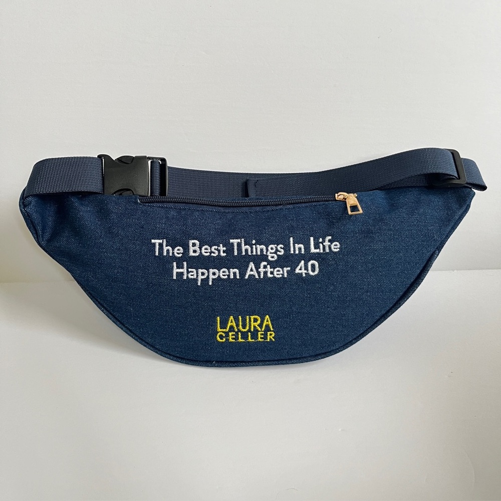 New Laura Geller Navy Blue Denim Double Pocket Crossbody Bag